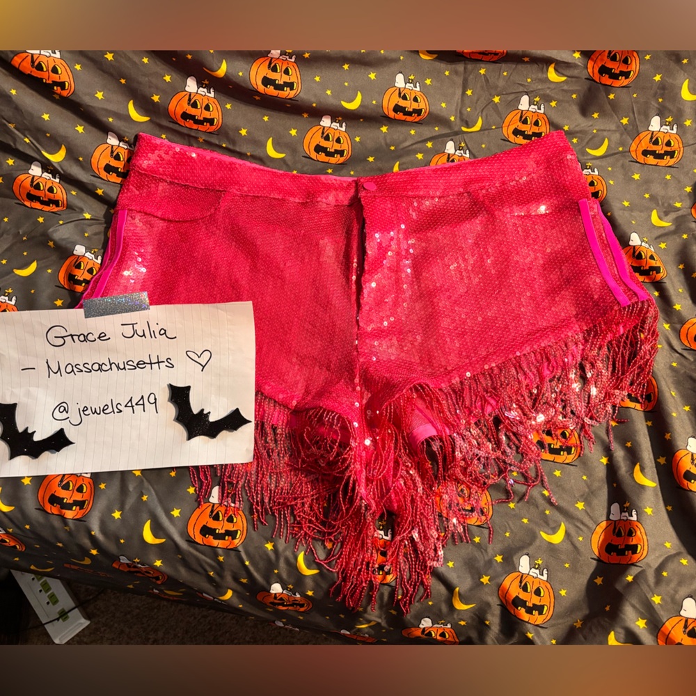 Pink Sequin Fringe Shorts